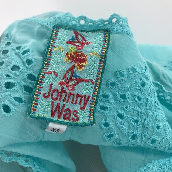 Johnny Was Blue Embroidered Eyelet Spear Tank Top - Picture 10 of 11